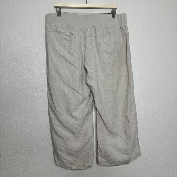 Allen Allen Linen Pants XL Cropped Capri Beige Pull On Wide Leg Casual Beach - Picture 11 of 11
